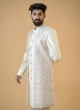Cream Jacket And Kurta Set With Sequins Embroidered Work